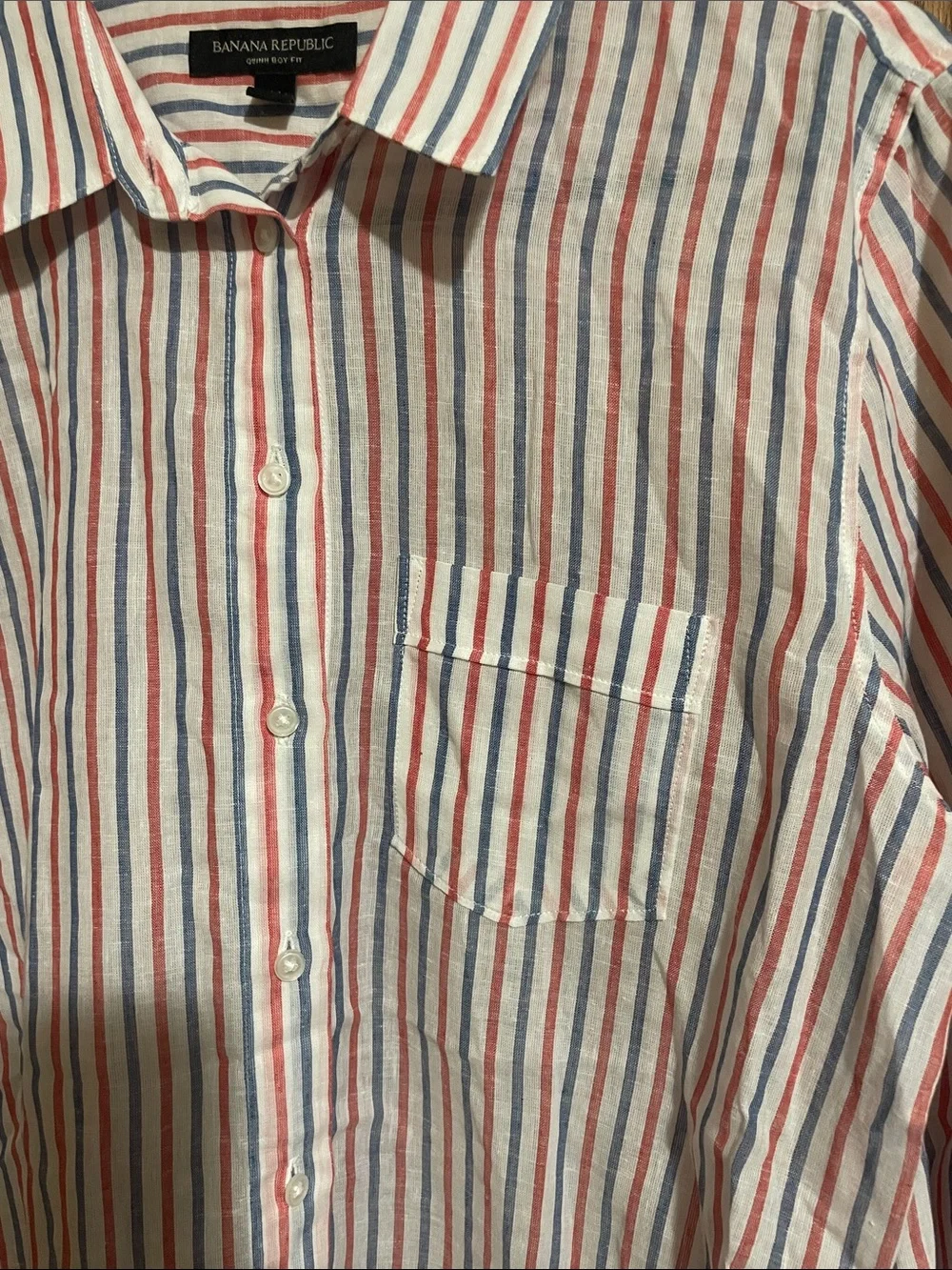 Banana Republic White Shirt with Red and Blue Stripes